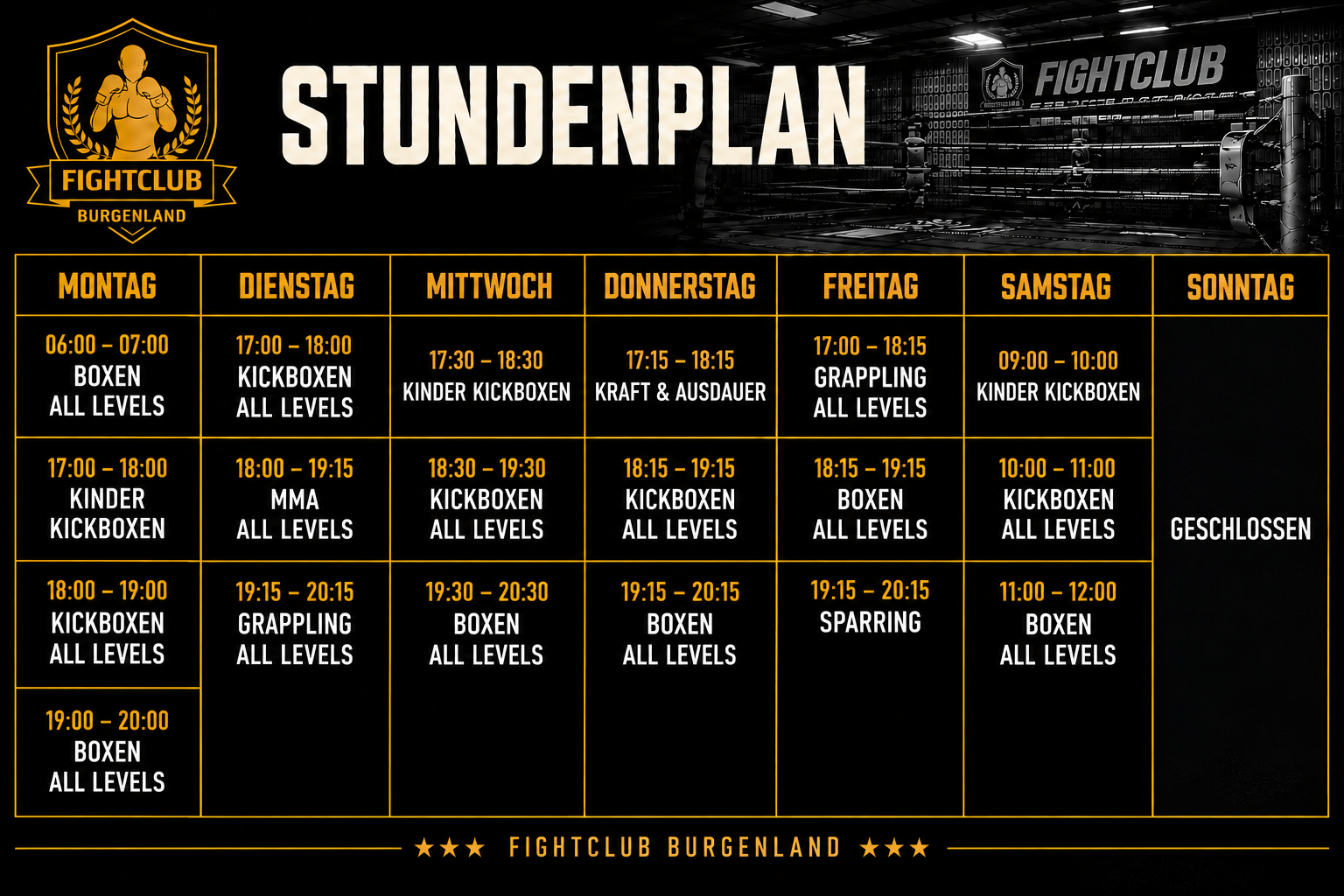 Home fightclub burgenland stundenplan
